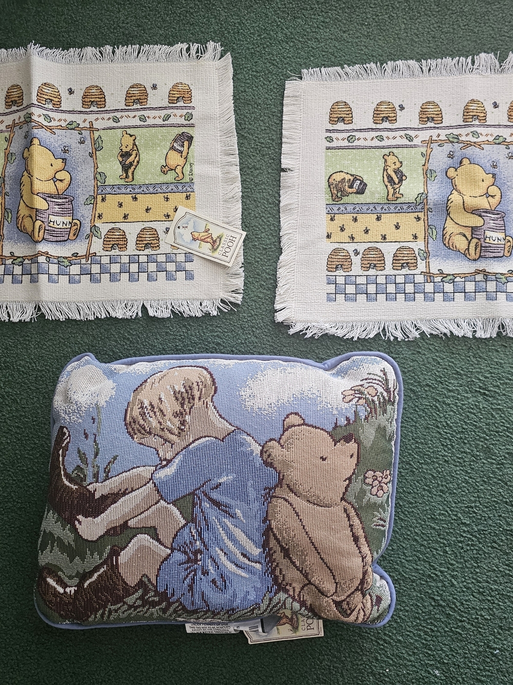 Winnie the Pooh Tapestry Pillow and Matching Placemats - Blue, Green, Cream